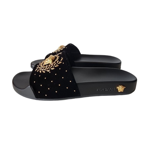 BNWT Versace Black Suede Medusa Slides. 
Size 37. 
+ Dust Bag & Box. - Picture 2 of 7